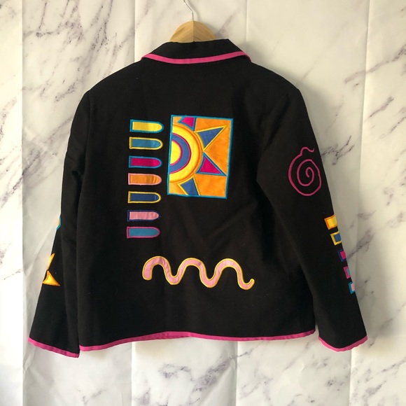 VINTAGE INDIGO MOON RETRO FUNKY EMBROIDERED BLAZER JACKET - Picture 8 of 11